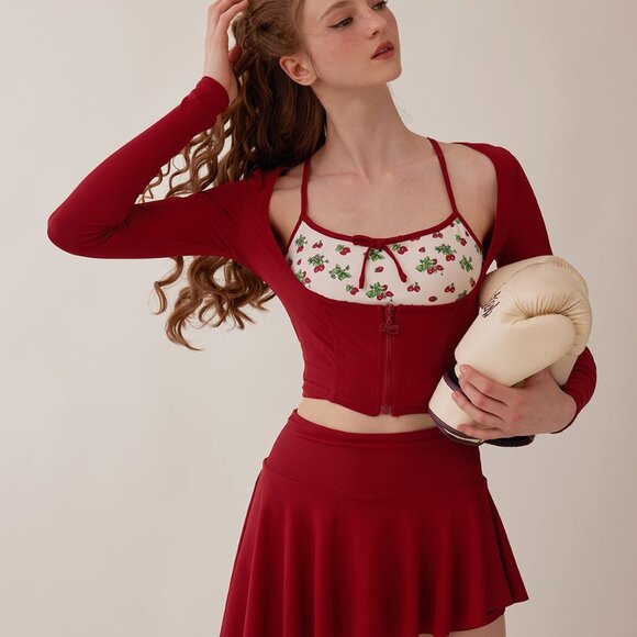 Asymmetrical Red Skirt with Shorts - Picture 2 of 8